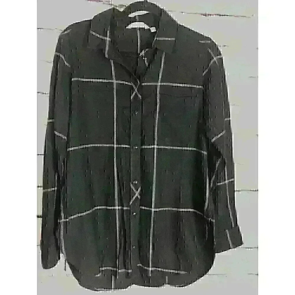 Athleta Womens Size XS Black/White Flannel Long Sleeve Button Up Shirt